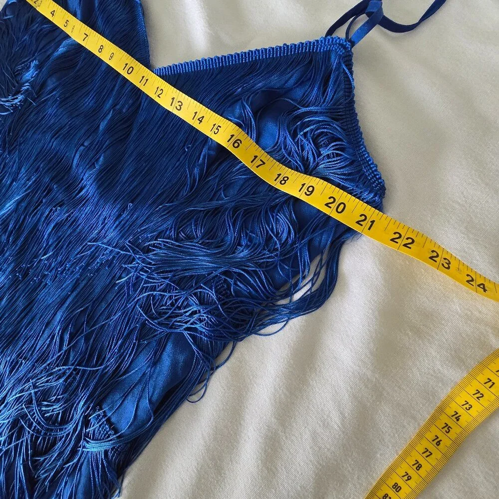 Showpo Siofra Mini Dress Blue Zig Zag Fringe Tassel Party Festival US 14 / EU 46 - Picture 8 of 16